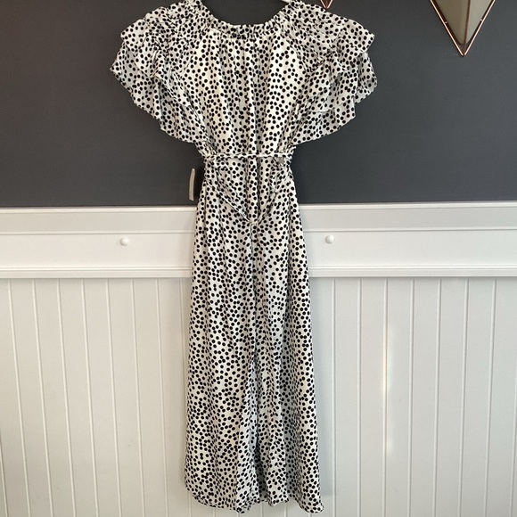 Lark & Ro womens Split Neck Ruched Flutter Sleeve Dress - Picture 7 of 9